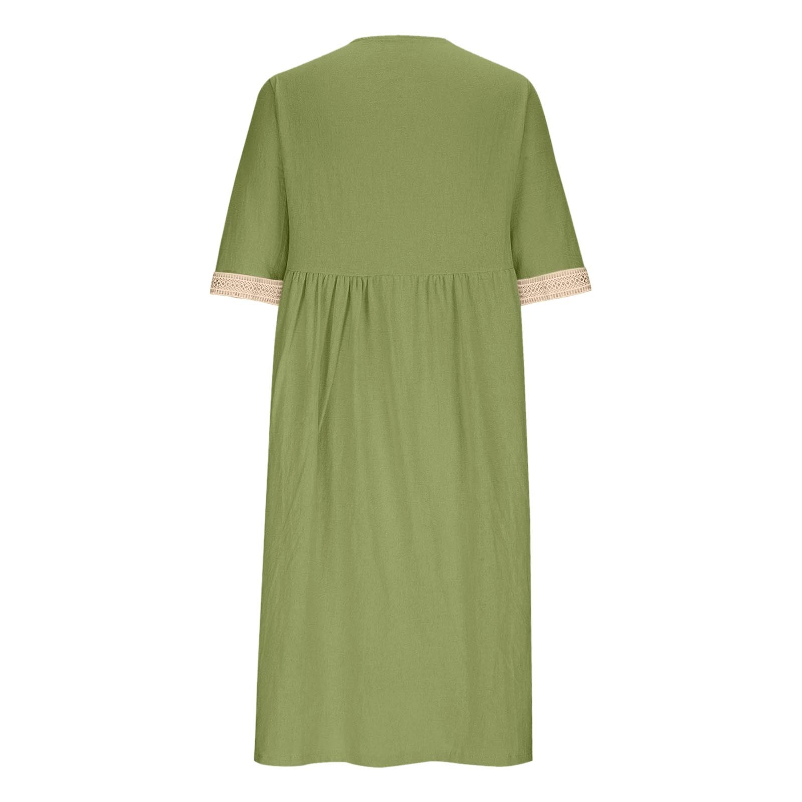 thumbnail image 4 of Vestido largo boho para mujer: vestido informal de manga corta con cuello en V, botones y bolsillos, cintura alta, 4 of 5